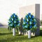 2 Sets Artificial Cemetery Flowers, Grave Decorations Roses, Memorial Flowers Bouquet with Vase for Grave Cemetery Decoration (Dark Blue&Light Blue)